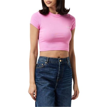 Pink Crush - Side - Tommy Jeans Womens-Ladies Embroidered Logo Crop T-Shirt