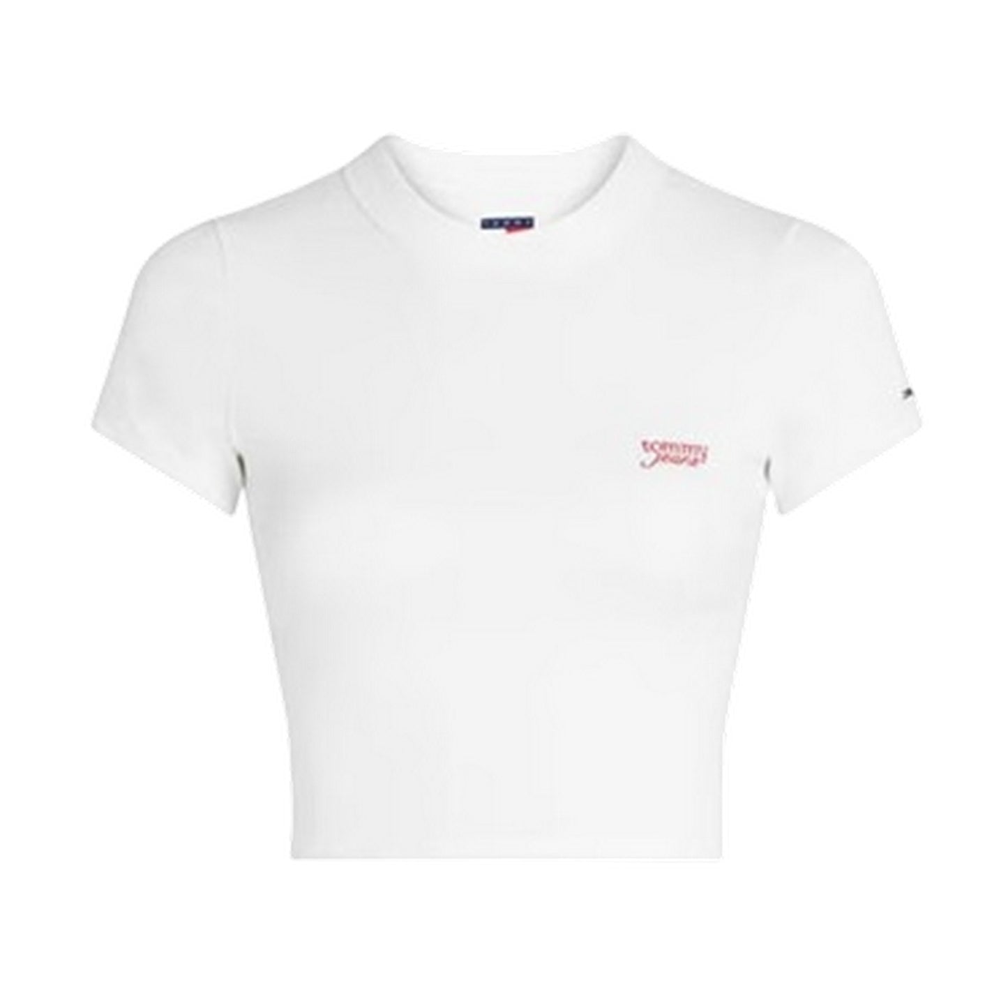 Ecru - Front - Tommy Jeans Womens-Ladies Embroidered Logo Crop T-Shirt