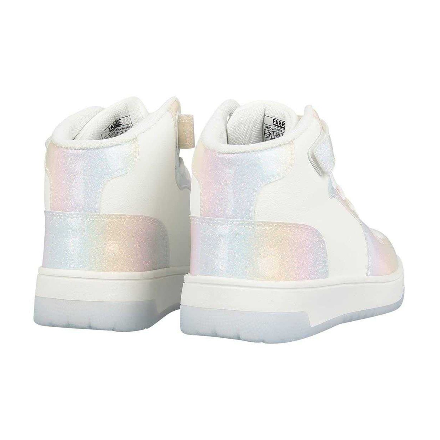 White-Green-Black - Back - Fabric Girls Glitter High Top Trainers