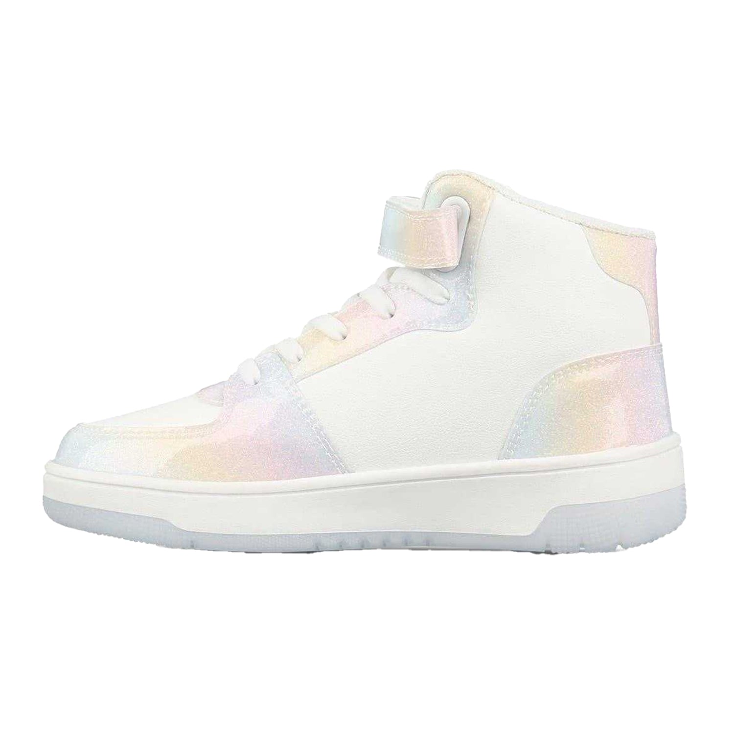 White-Green-Black - Side - Fabric Girls Glitter High Top Trainers