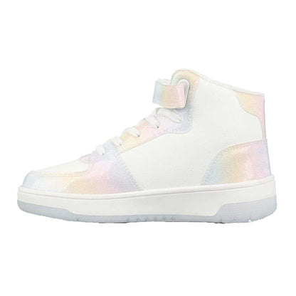 White-Green-Black - Side - Fabric Girls Glitter High Top Trainers