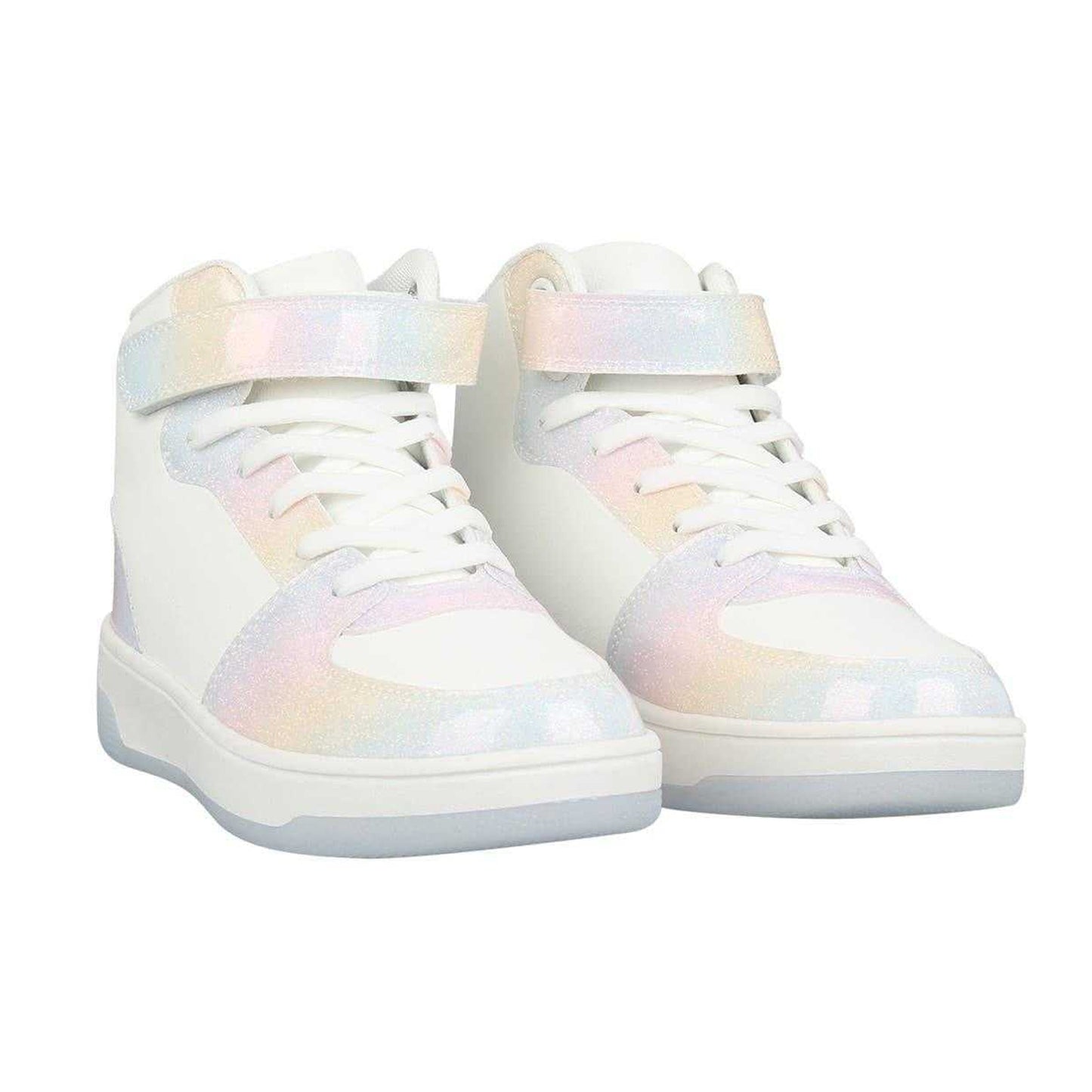 White-Green-Black - Lifestyle - Fabric Girls Glitter High Top Trainers