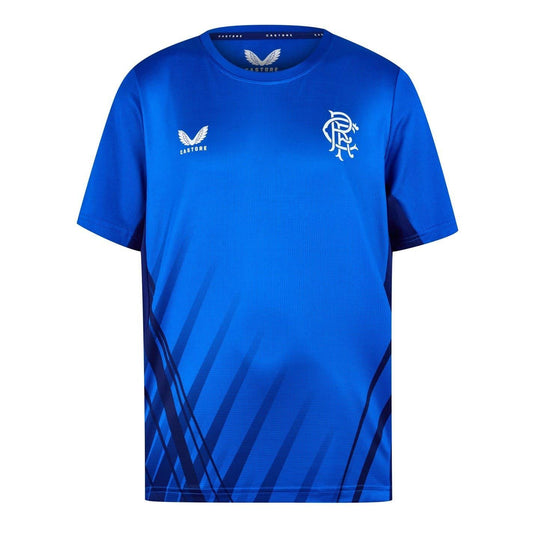 Blue - Front - Castore Childrens-Kids Rangers FC Ribbed Collar Training T-Shirt
