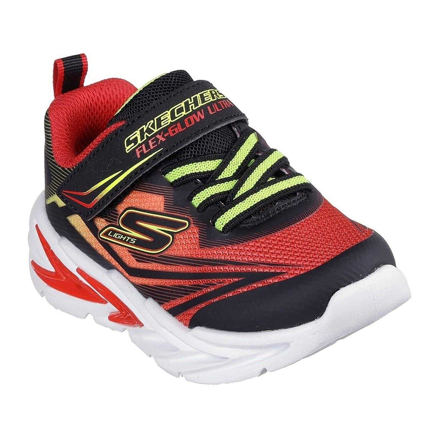 Red-Black - Pack Shot - Skechers Boys Flex-GlowUltra Light Up Trainers