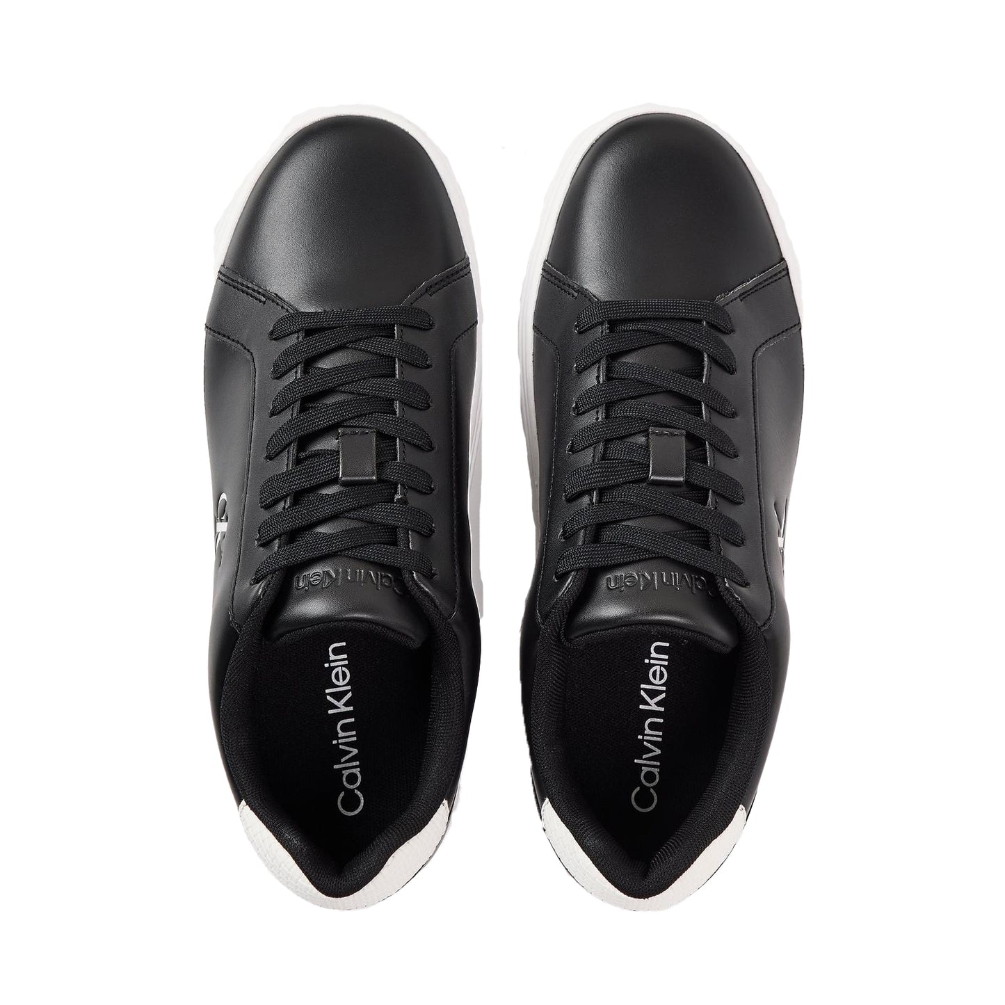 Black-White - Side - Calvin Klein Mens Classic Leather Cupsole Trainers
