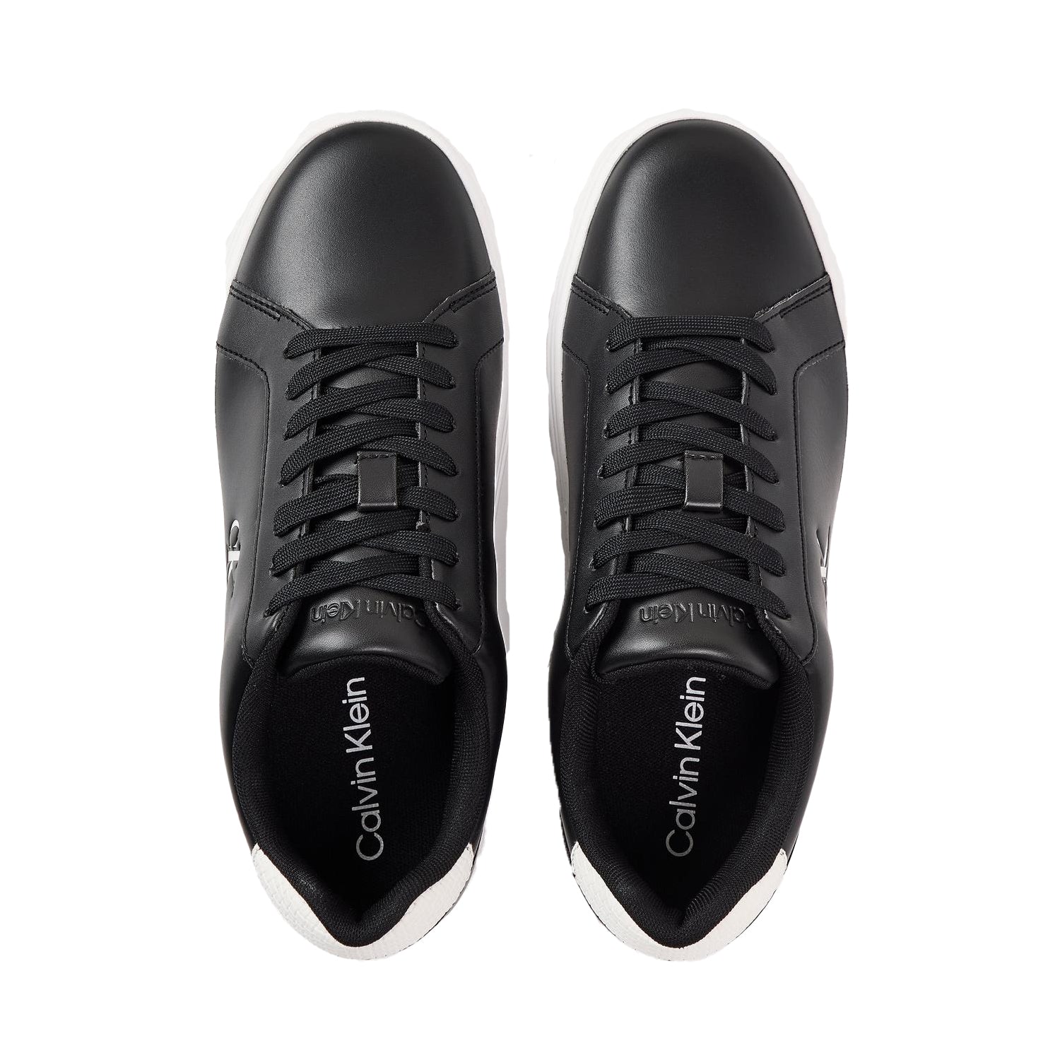 Black-White - Side - Calvin Klein Mens Classic Leather Cupsole Trainers