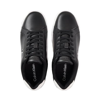 Black-White - Side - Calvin Klein Mens Classic Leather Cupsole Trainers