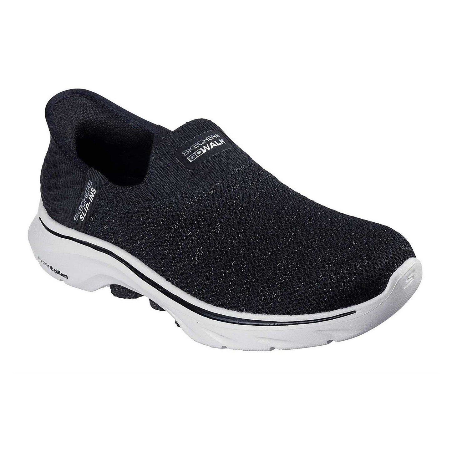 Black-White - Pack Shot - Skechers Womens-Ladies Go Walk 7 Slip-In Trainers