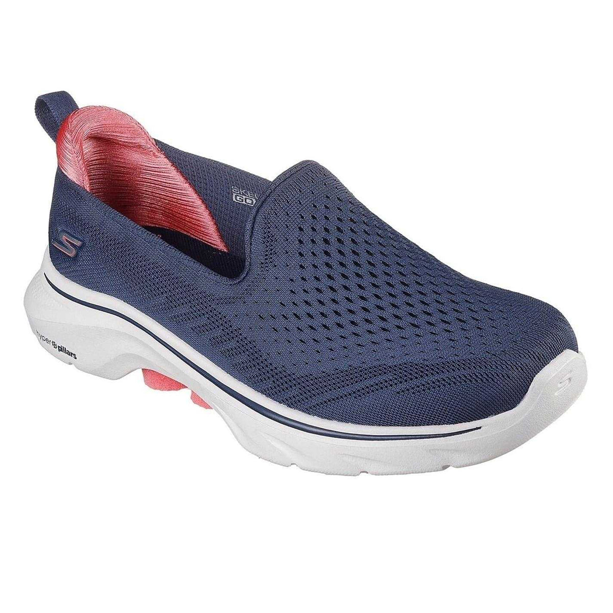 Navy-Coral - Pack Shot - Skechers Womens-Ladies Go Walk Flat Trainers