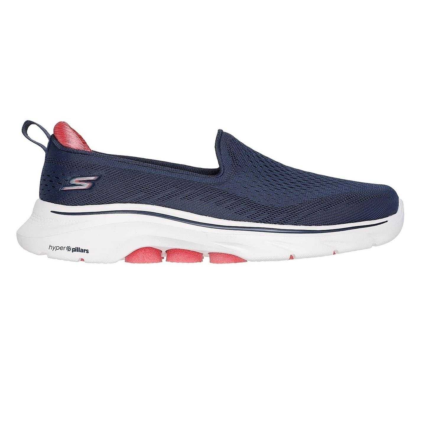 Navy-Coral - Front - Skechers Womens-Ladies Go Walk Flat Trainers