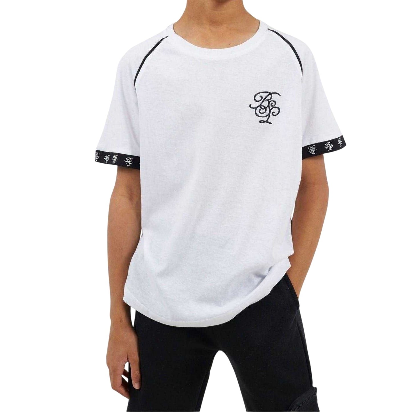White-Black - Front - Brave Soul Childrens-Kids Embroidered Logo Raglan Baseball T-Shirt