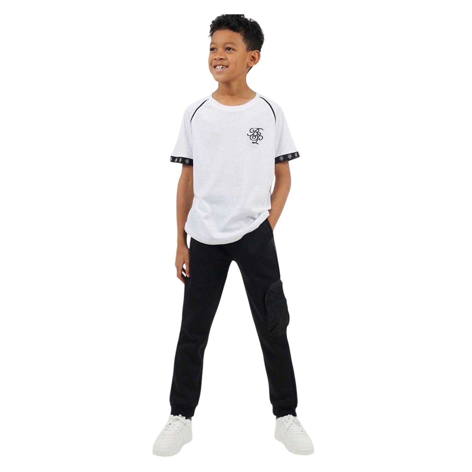 White-Black - Side - Brave Soul Childrens-Kids Embroidered Logo Raglan Baseball T-Shirt