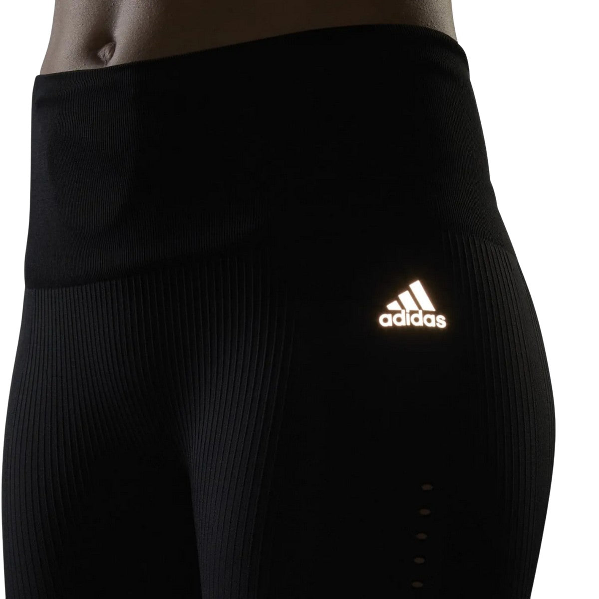 Black - Side - Adidas Womens-Ladies Aeroknit 7-8 Running Tights