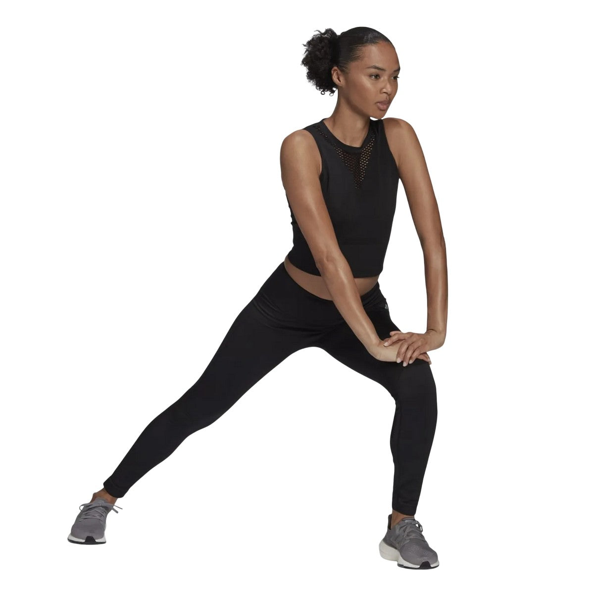 Black - Close up - Adidas Womens-Ladies Aeroknit 7-8 Running Tights