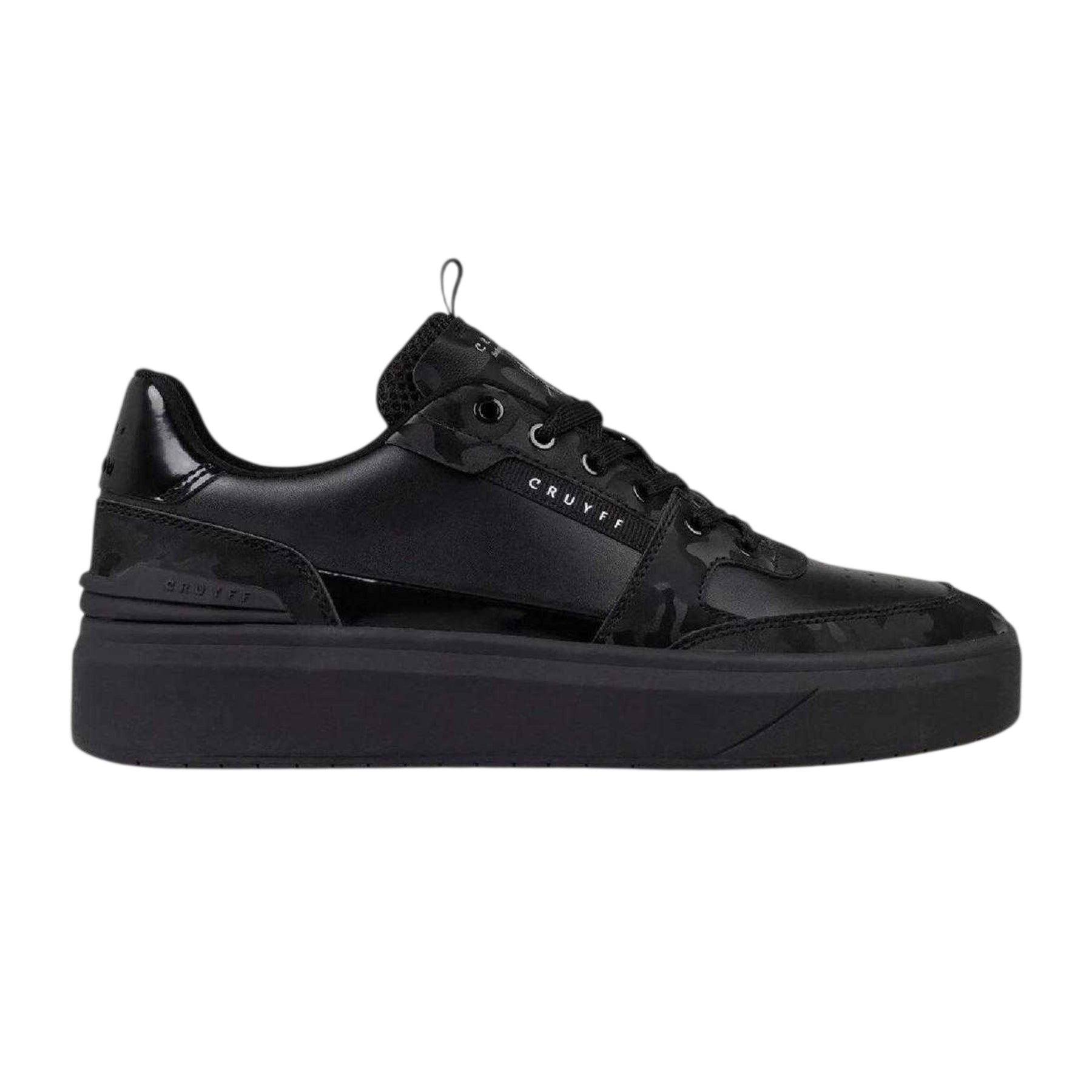 Black - Side - Cruyff Mens Endorsed Leather Tennis Flat Trainers