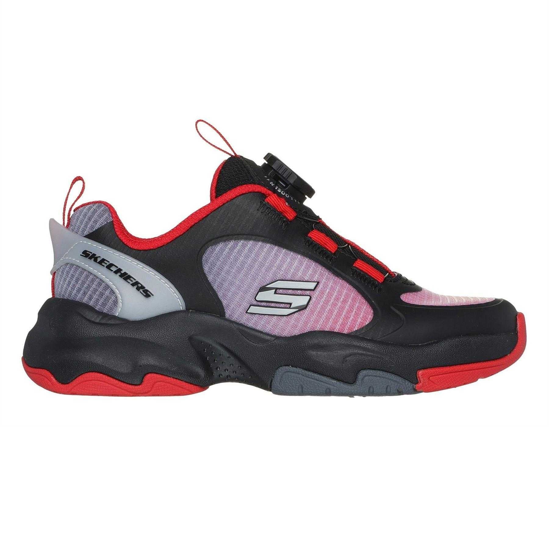 Black-Red - Back - Skechers Childrens-Kids Retrotech Casual Trainers