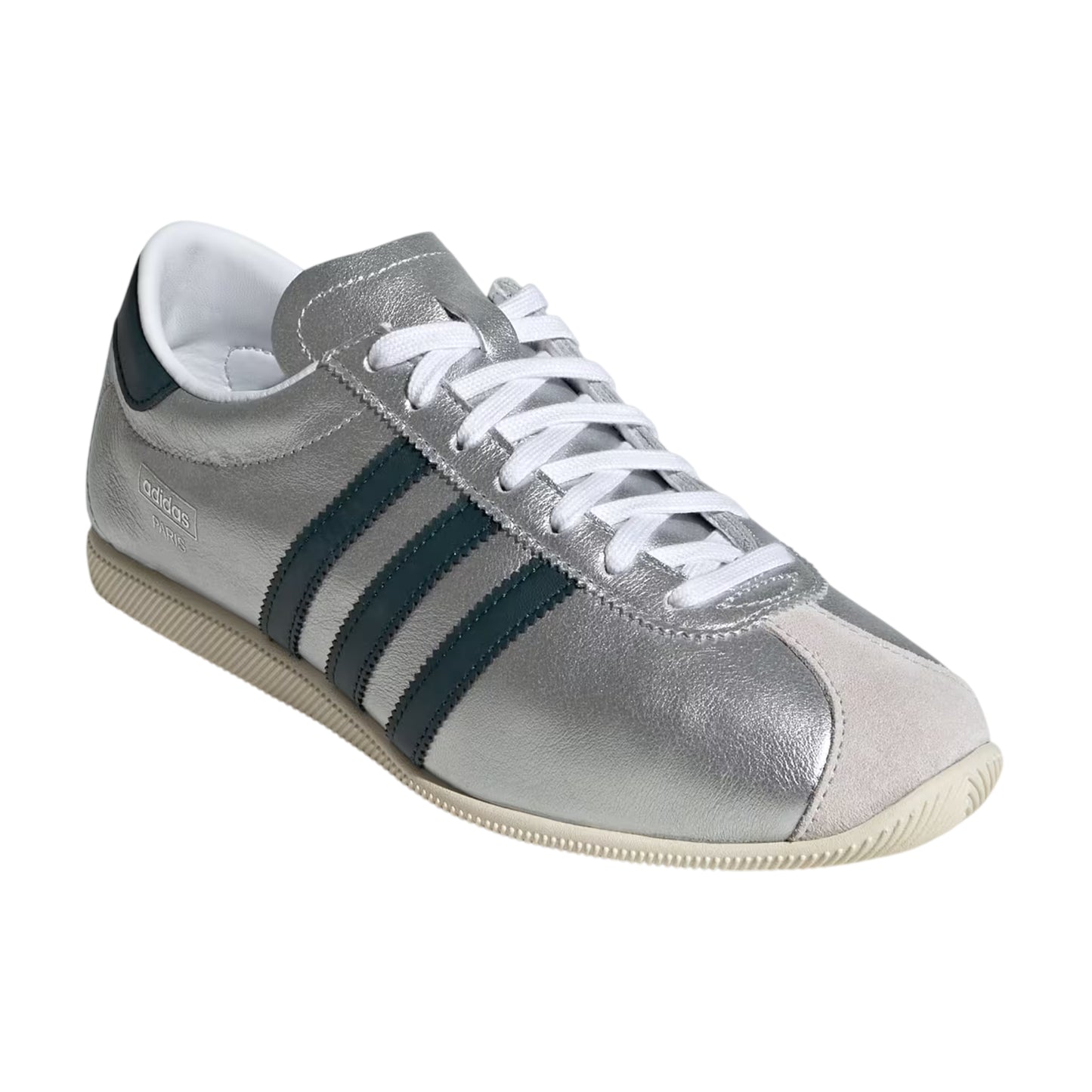 Silver-Green - Front - Adidas Womens-Ladies Paris 3 Stripes Leather Trainers