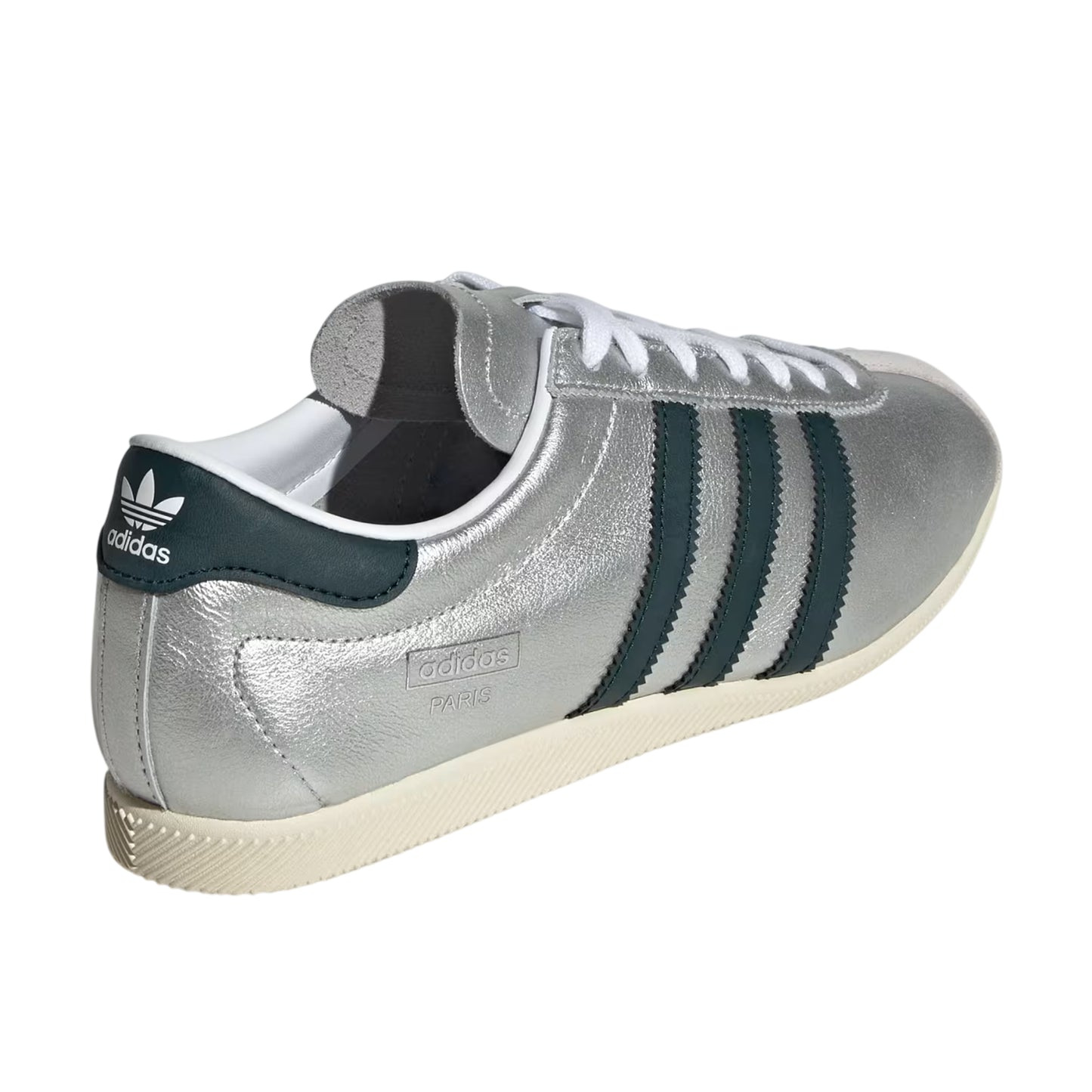Silver-Green - Back - Adidas Womens-Ladies Paris 3 Stripes Leather Trainers