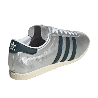 Silver-Green - Back - Adidas Womens-Ladies Paris 3 Stripes Leather Trainers