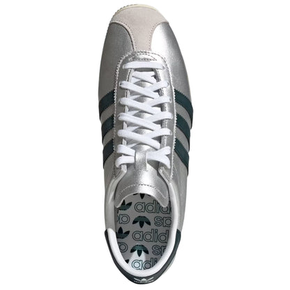 Silver-Green - Side - Adidas Womens-Ladies Paris 3 Stripes Leather Trainers