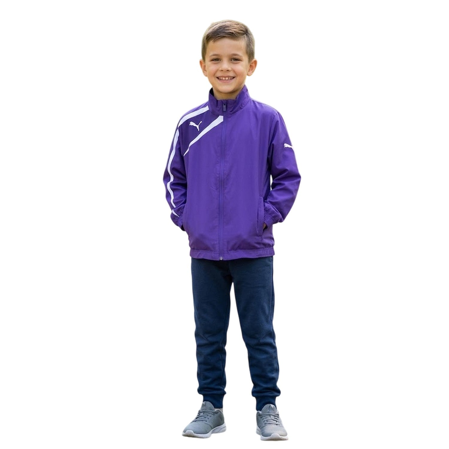 Purple - Back - Puma Boys Team Logo Woven Jacket