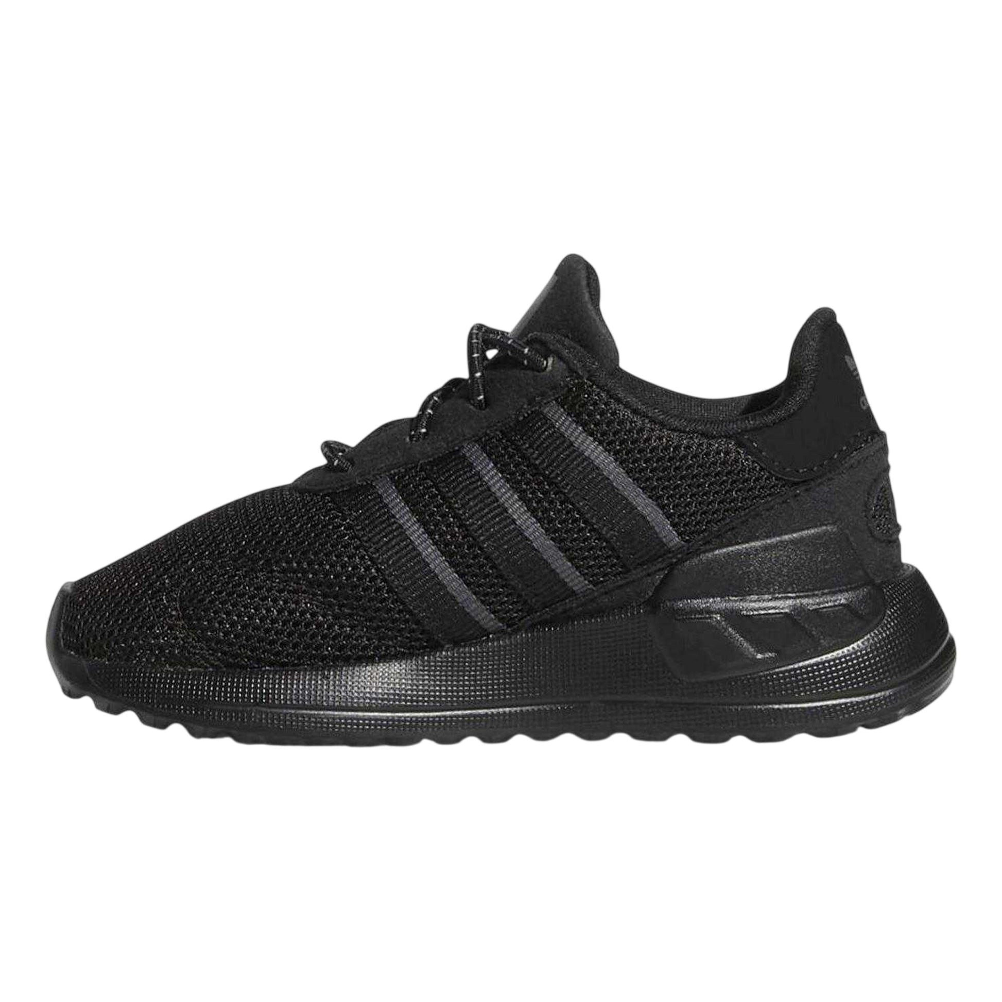Black-Grey - Back - Adidas Baby 3 Stripes Mesh Ortholite Trainers