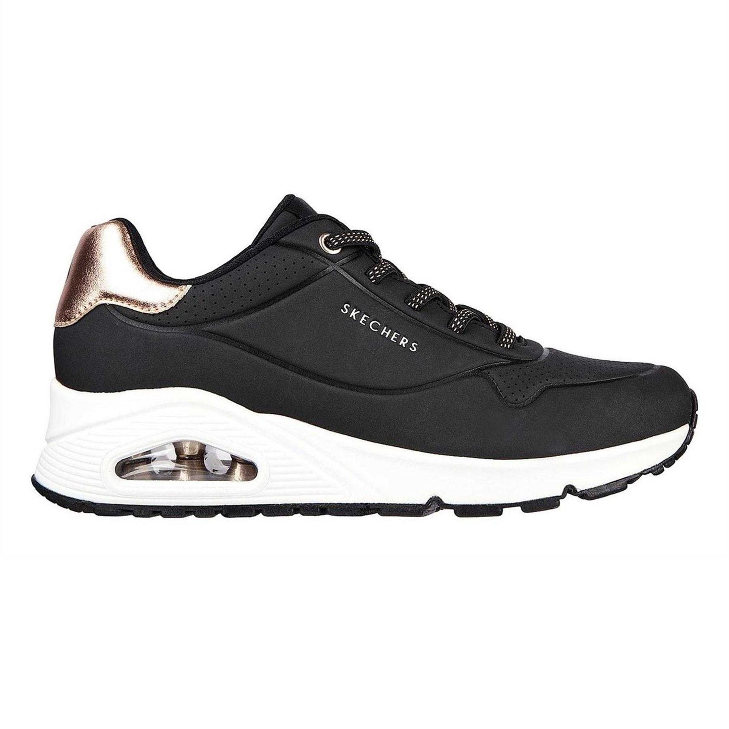 Black-Metallic - Side - Skechers Womens-Ladies Uno Stand On Air Wedge Trainers