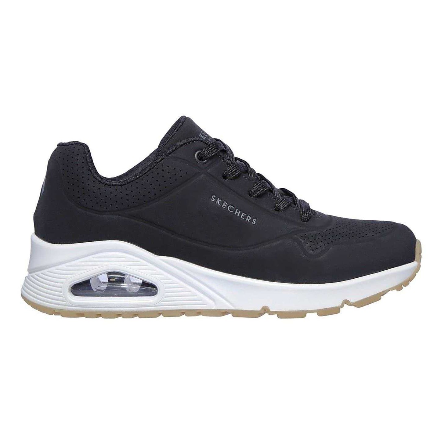 Black-White - Front - Skechers Womens-Ladies Uno Stand On Air Wedge Trainers