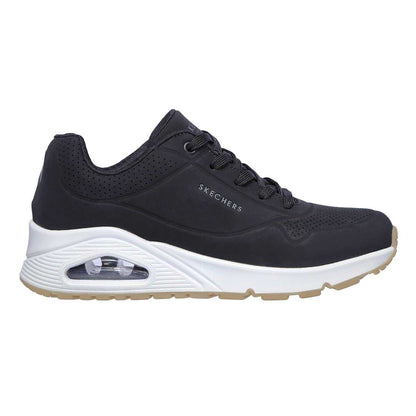 Black-White - Front - Skechers Womens-Ladies Uno Stand On Air Wedge Trainers