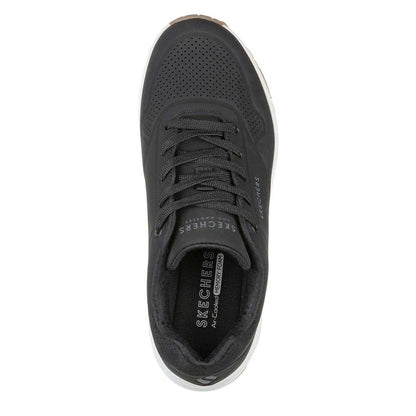 Black-White - Side - Skechers Womens-Ladies Uno Stand On Air Wedge Trainers