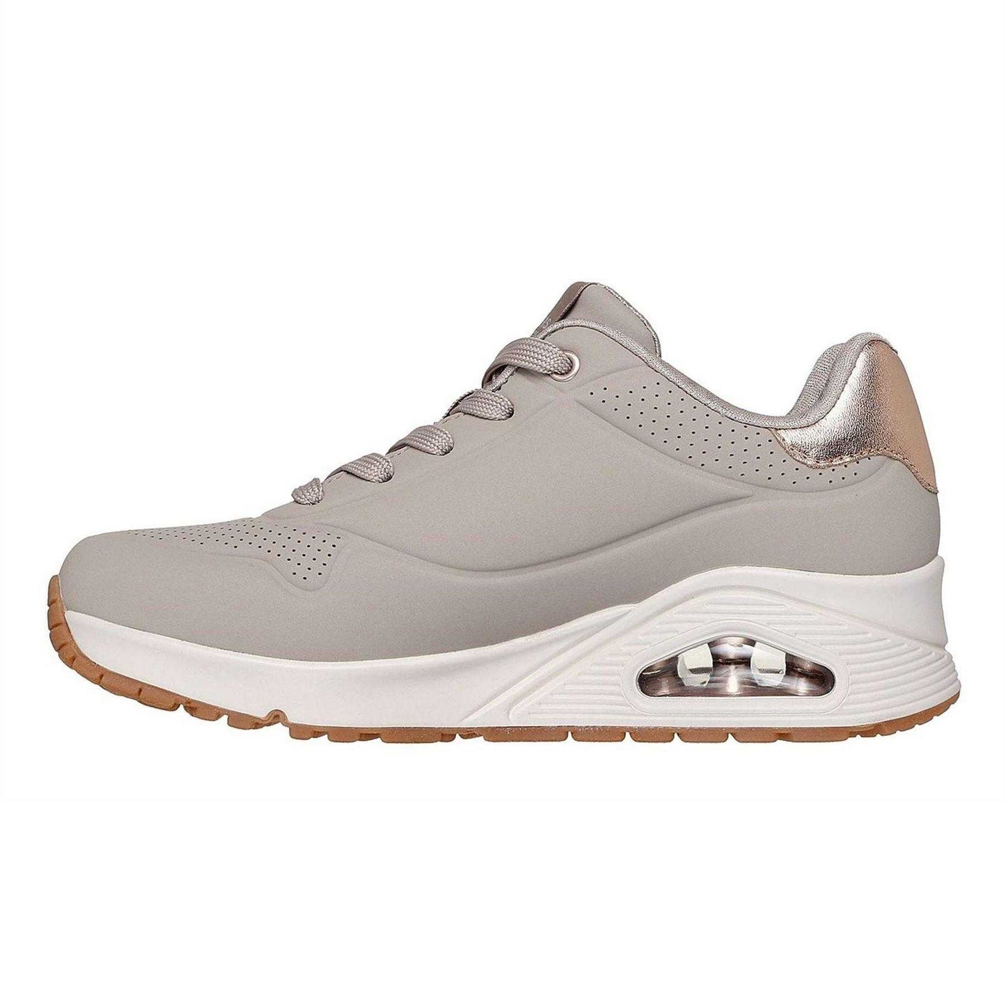 Beige - Back - Skechers Womens-Ladies Uno Stand On Air Wedge Trainers