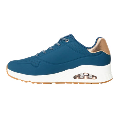 Navy-White-Pink - Side - Skechers Womens-Ladies Uno Stand On Air Wedge Trainers