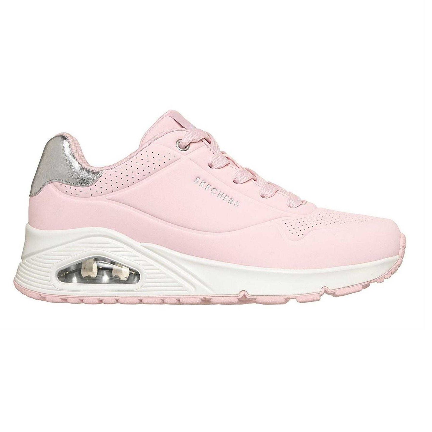 Pink - Side - Skechers Womens-Ladies Uno Stand On Air Wedge Trainers
