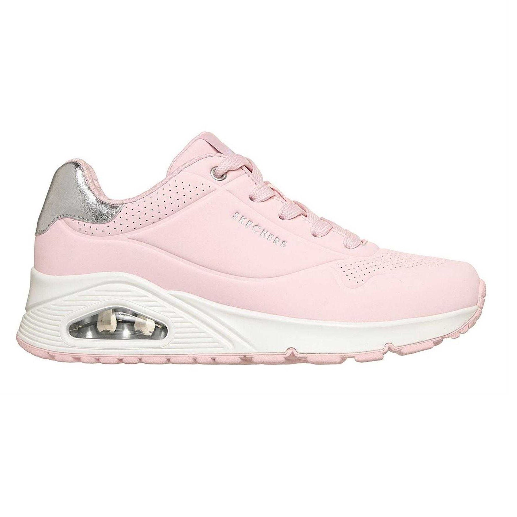 Pink - Side - Skechers Womens-Ladies Uno Stand On Air Wedge Trainers