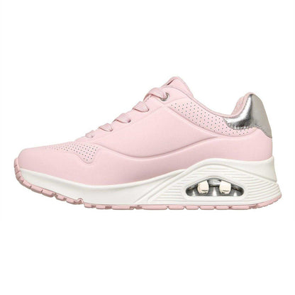 Pink-Metallic - Back - Skechers Womens-Ladies Uno Stand On Air Wedge Trainers
