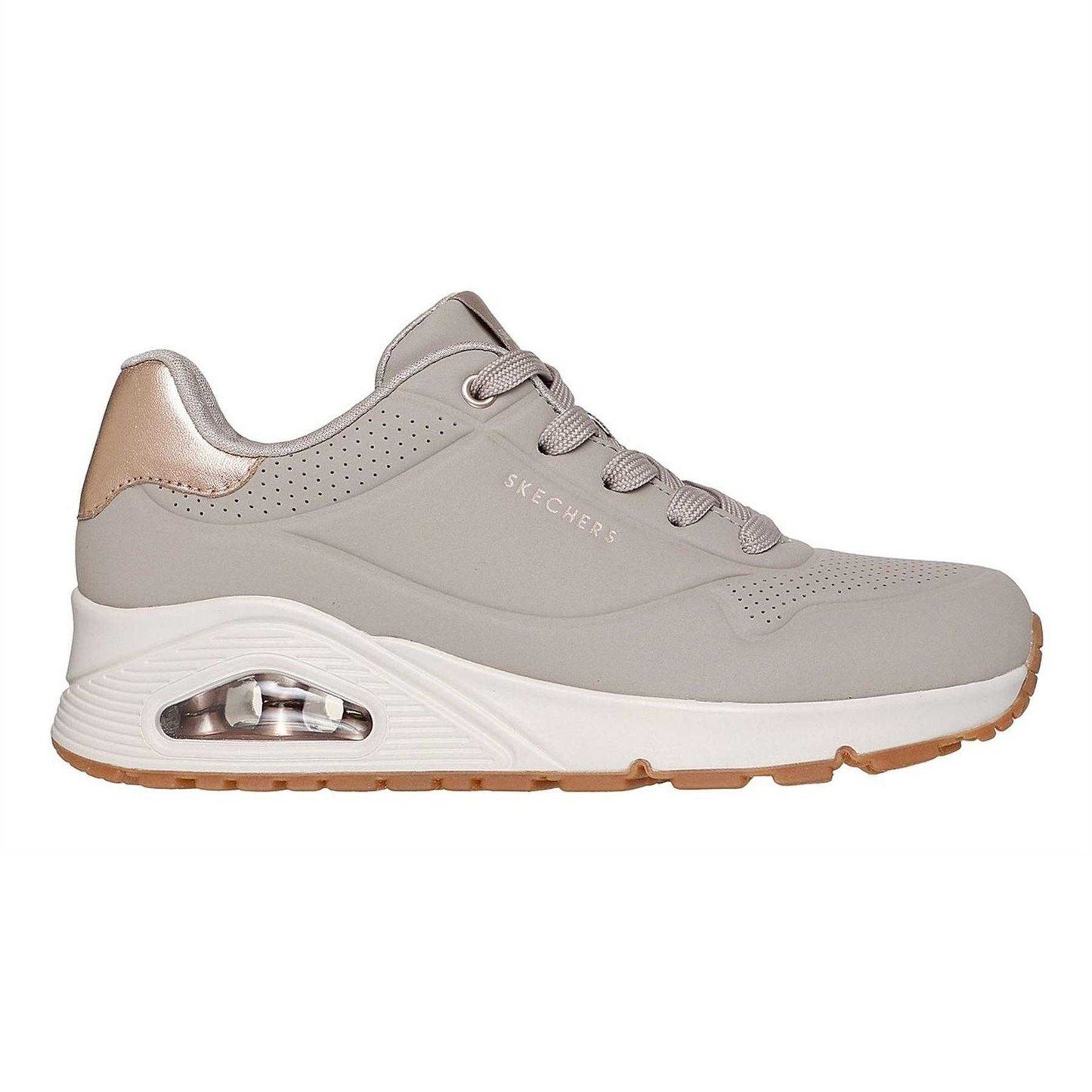 Beige - Side - Skechers Womens-Ladies Uno Stand On Air Wedge Trainers