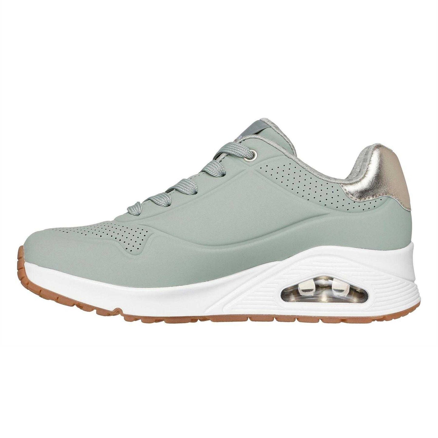 Sage-Metallic Gold - Back - Skechers Womens-Ladies Uno Stand On Air Wedge Trainers