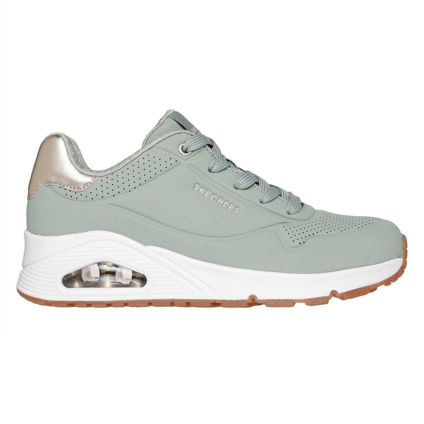 Sage-Metallic Gold - Side - Skechers Womens-Ladies Uno Stand On Air Wedge Trainers