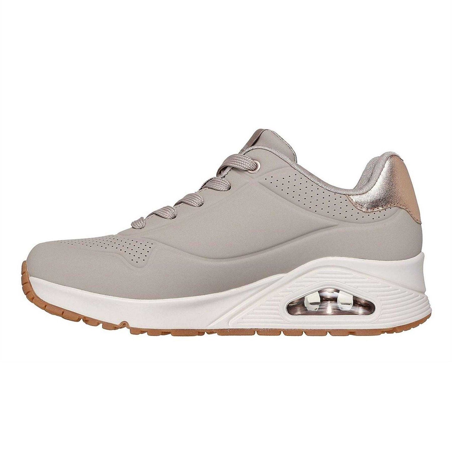 Taupe Beige-Metallic Gold - Back - Skechers Womens-Ladies Uno Stand On Air Wedge Trainers