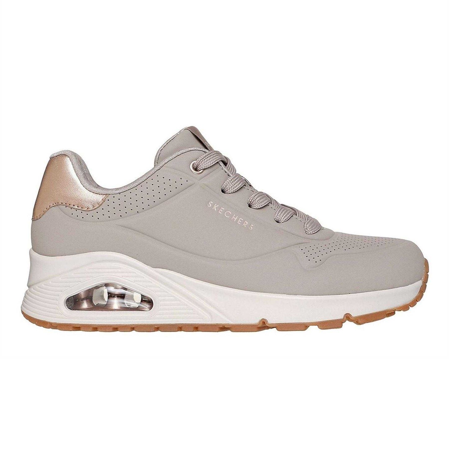 Taupe Beige-Metallic Gold - Side - Skechers Womens-Ladies Uno Stand On Air Wedge Trainers