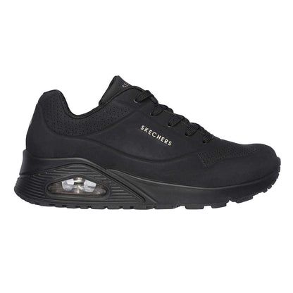 Black - Side - Skechers Womens-Ladies Uno Stand On Air Wedge Trainers