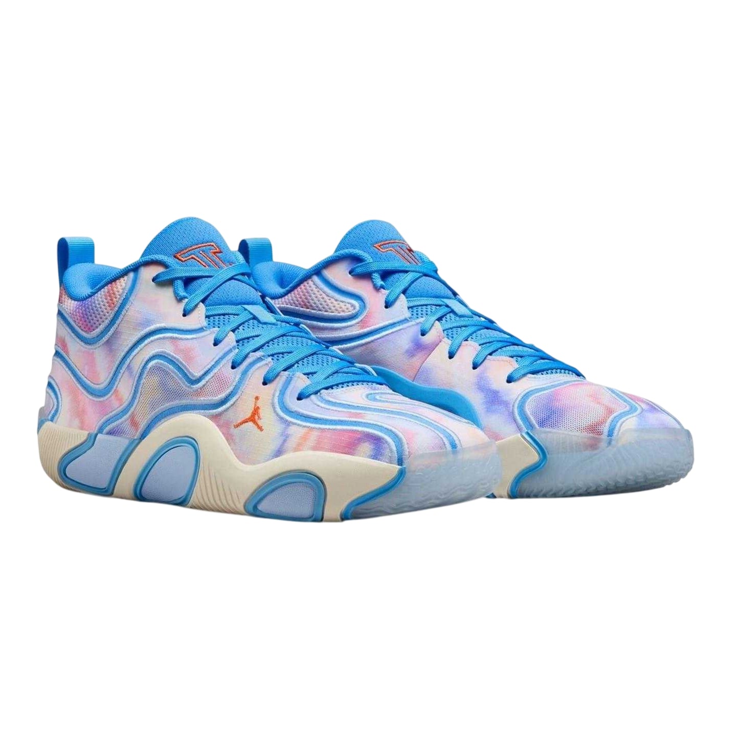 Blue-Ivory Tie Dye - Front - Air Mens Tie Dye Basketball Shoes