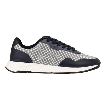Navy Blue-White - Front - Boss Mens Titanium Mesh Low Trainers