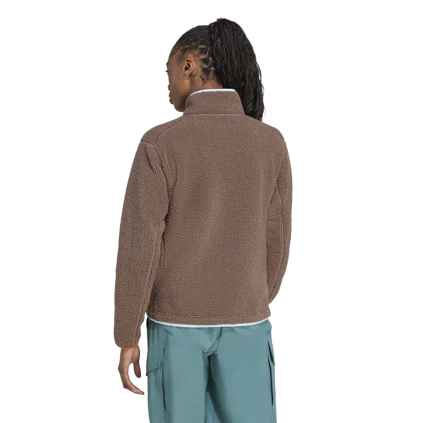 Olive Strata - Back - Adidas Womens-Ladies Terrex Xploric High Pile Chest Pocket Sweatshirt