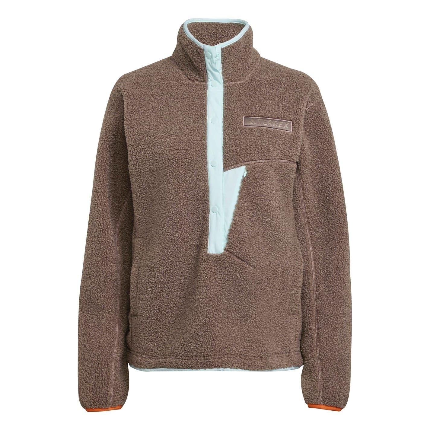 Olive Strata - Front - Adidas Womens-Ladies Terrex Xploric High Pile Chest Pocket Sweatshirt