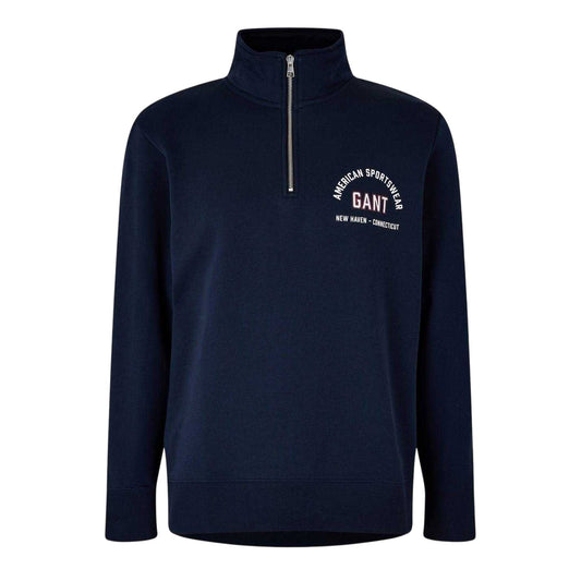 Evening Blue - Front - Gant Mens Fleece Quarter Zip Sweatshirt