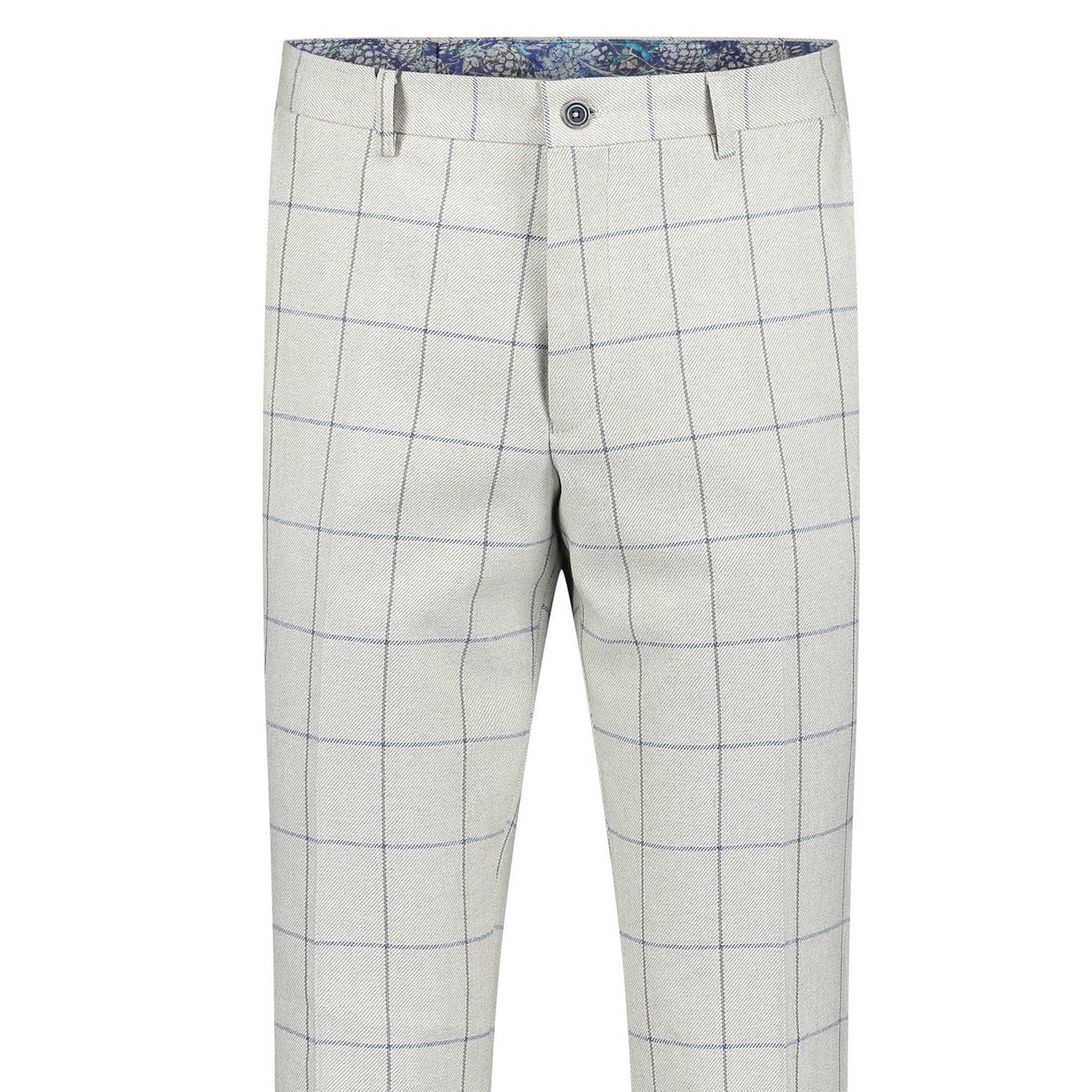 Grey - Back - Guide London Mens Italian Cotton Wool Checked Trousers