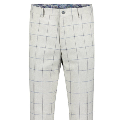 Grey - Back - Guide London Mens Italian Cotton Wool Checked Trousers