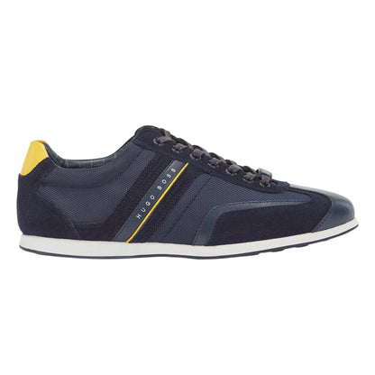 Navy - Side - Boss Mens Stiven Suede Trainers
