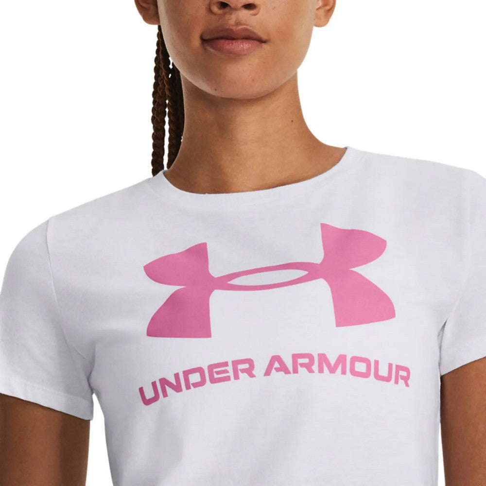 White - Side - Under Armour Womens-Ladies Sportstyle Print Fill T-Shirt